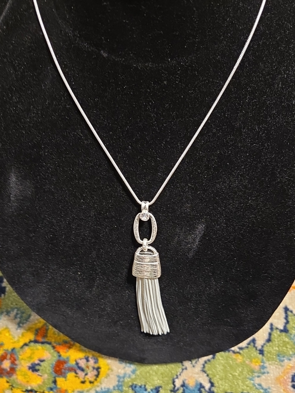 NWT Periwinkle by Barlow Silver Tone Long Tassel Necklace